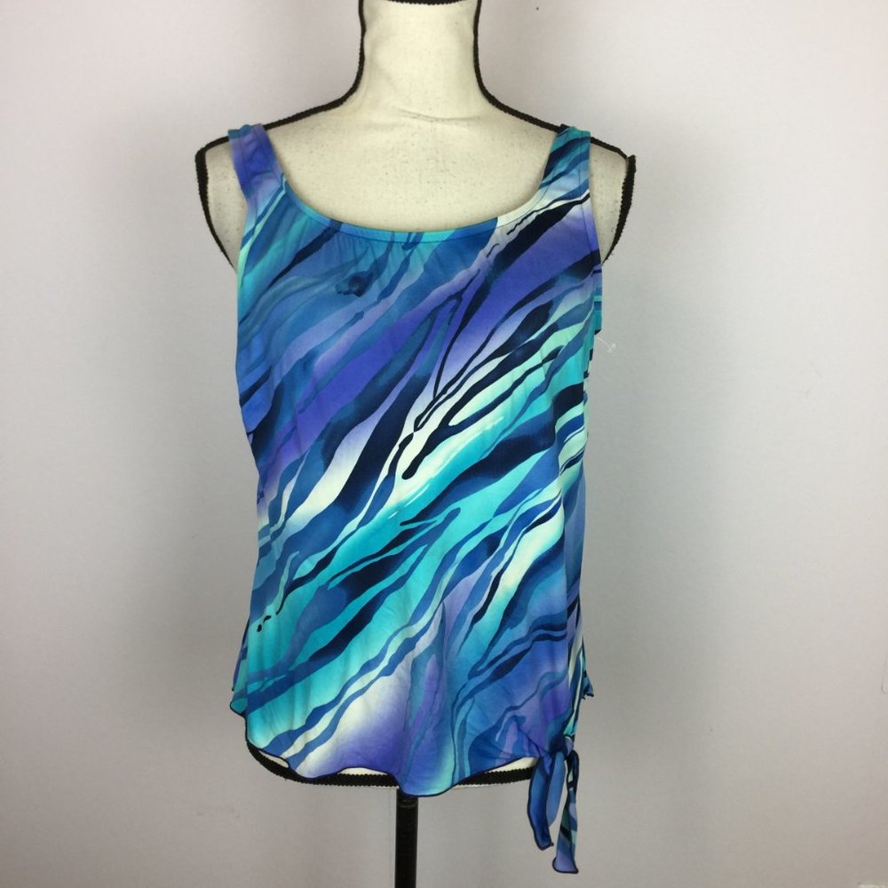 Maxine Of Hollywood Swim Top Tankini Size 12 Womans Blue Side Tie Light Padded